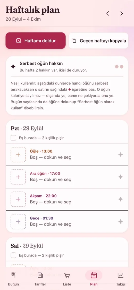 Beslenme takip uygulaması ekranı