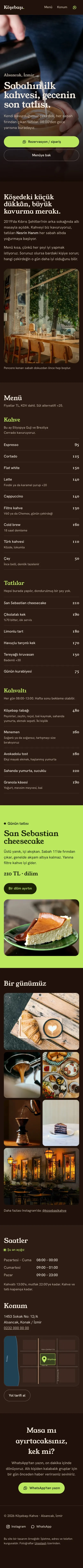 Köşebaşı Kahve telefon görünümü, tam sayfa